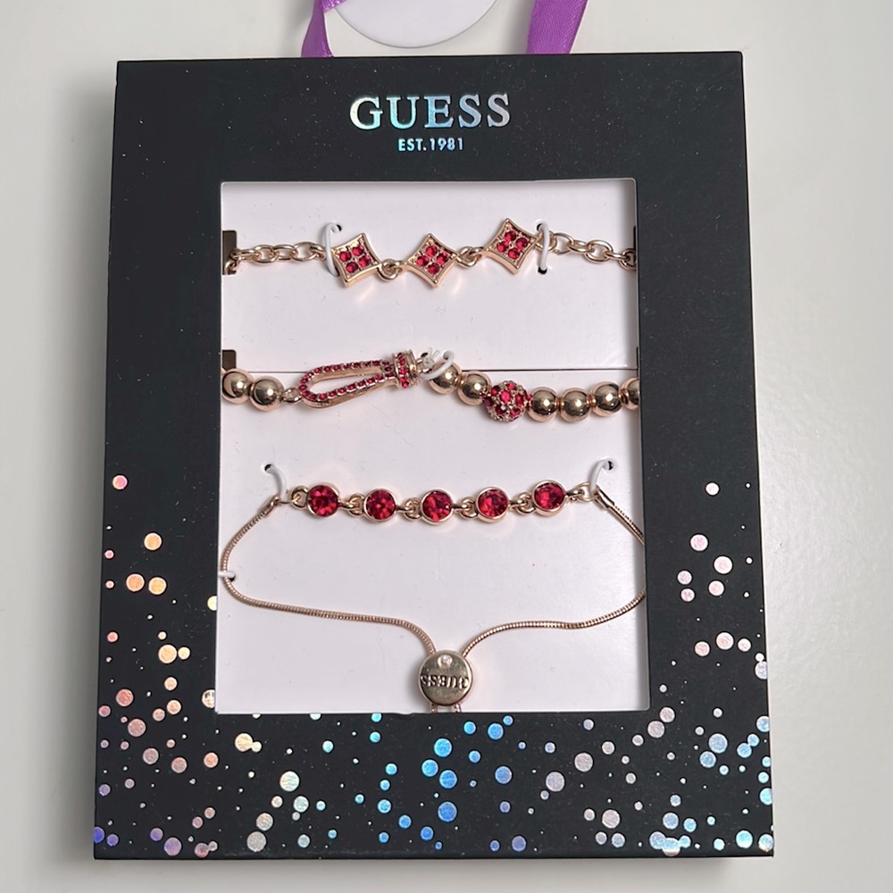 Guess Adjustable Bracelets Gift Set - Red/Gold - New